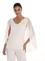 Frank Lyman Chiffon cape sleeve top w/ floral embellishment