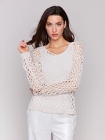 Charlie B Braided Fishnet V-Neck Sweater