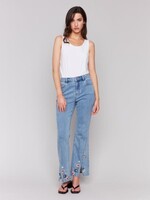 Charlie B Front Slit Floral Embroidered Pant