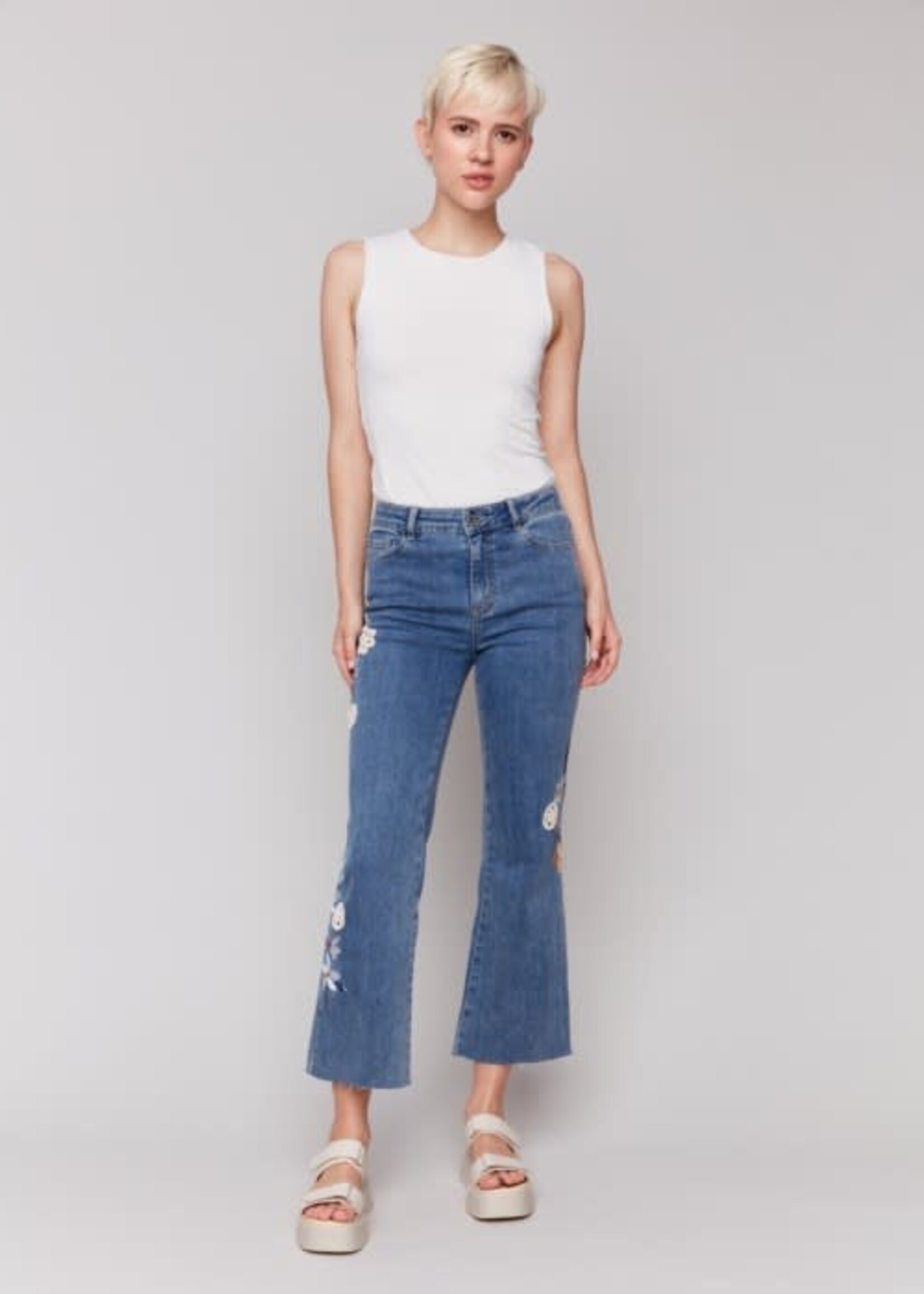 Charlie B Floral Embroidered Crochet Jeans