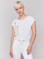 Charlie B Foil Print Front Knot Top