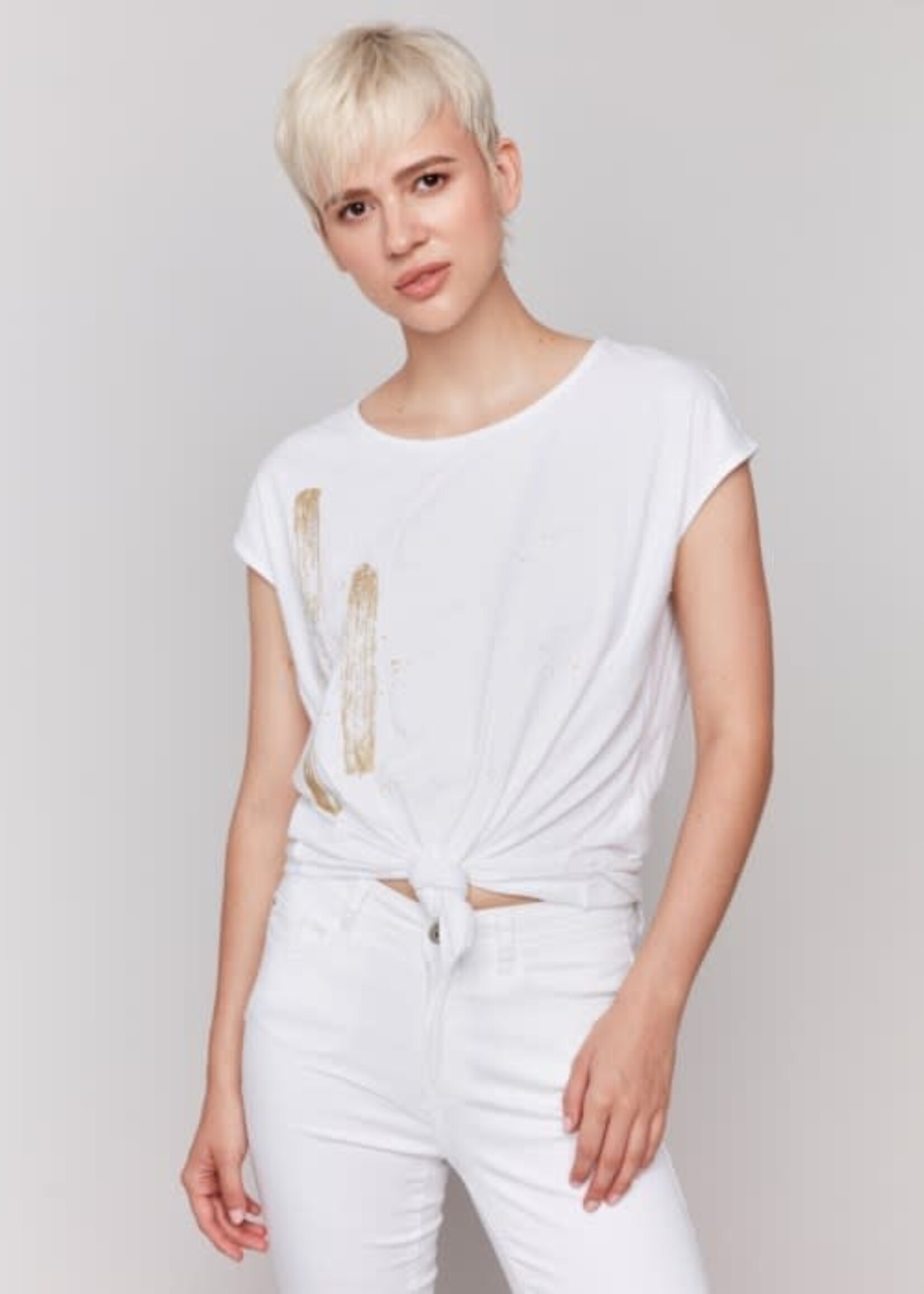 Charlie B Foil Print Front Knot Top