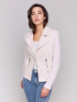 Charlie B Foiled Faux Leather/ Rib Knit Moto