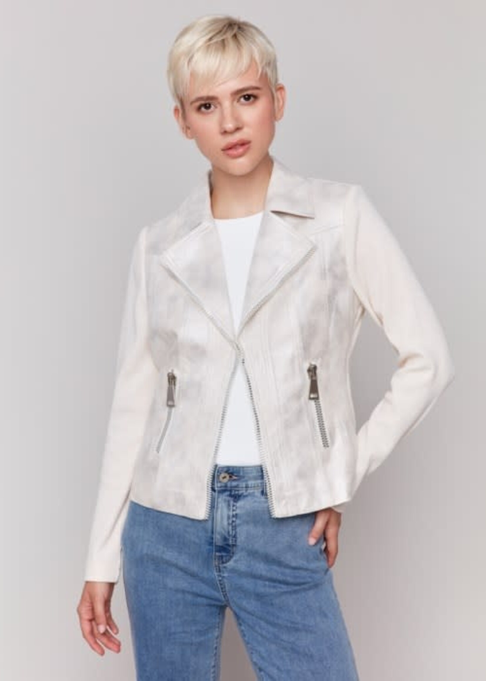 Charlie B Foiled Faux Leather/ Rib Knit Moto