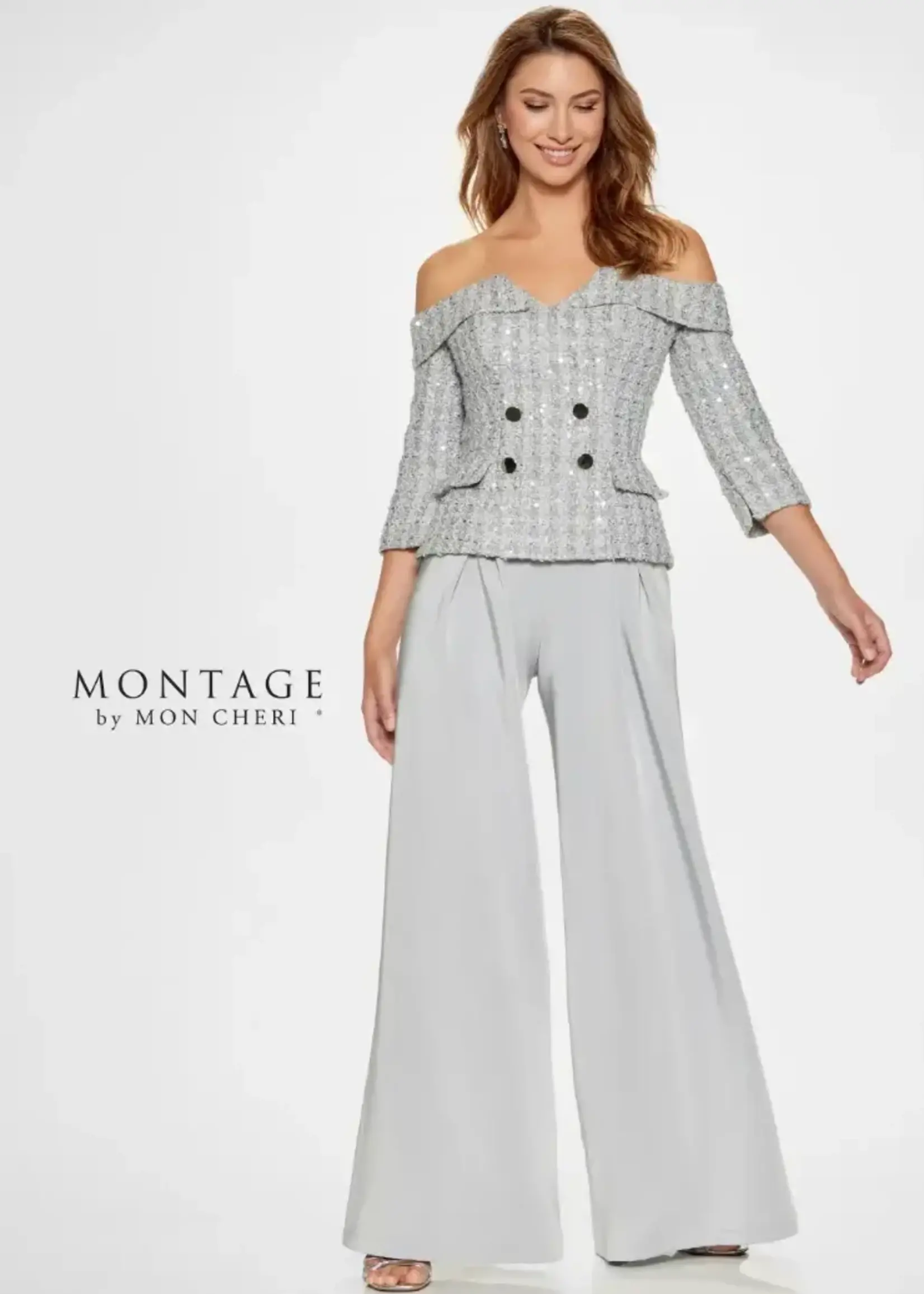 Montage 3D Tweed off- shoulder w/ skirt & pant