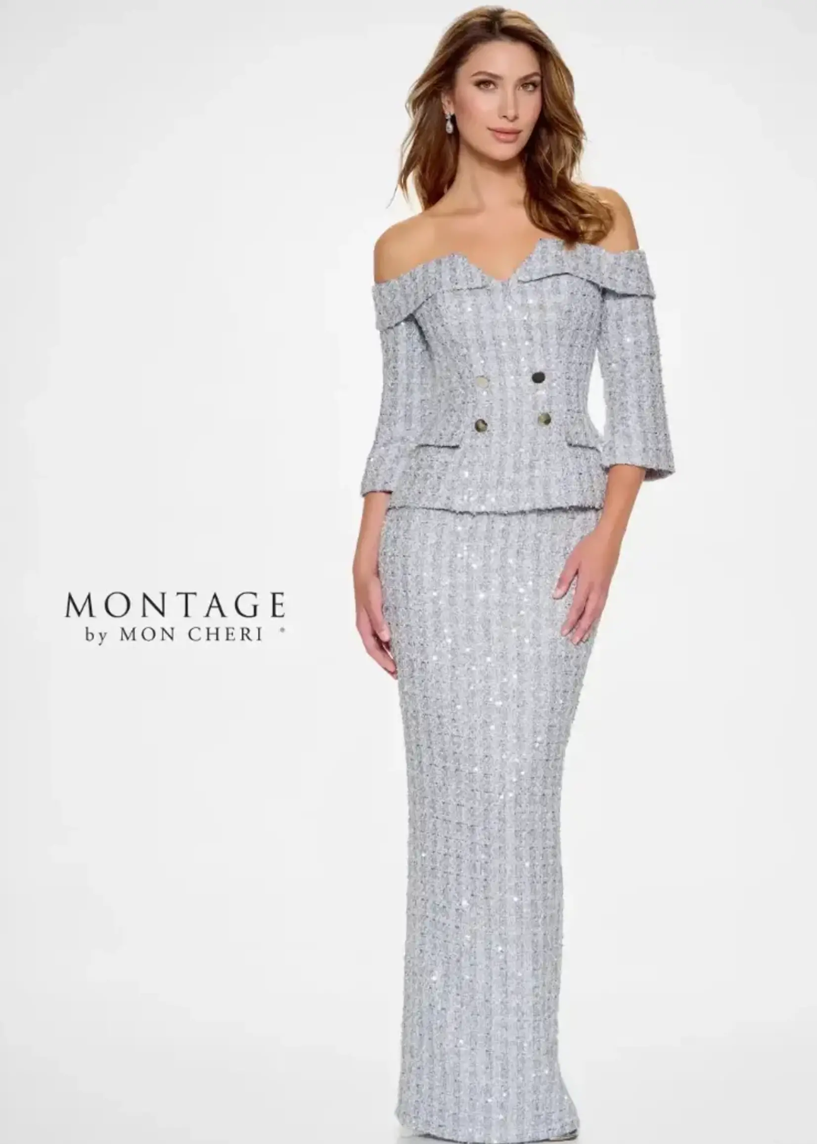 Montage 3D Tweed off- shoulder w/ skirt & pant