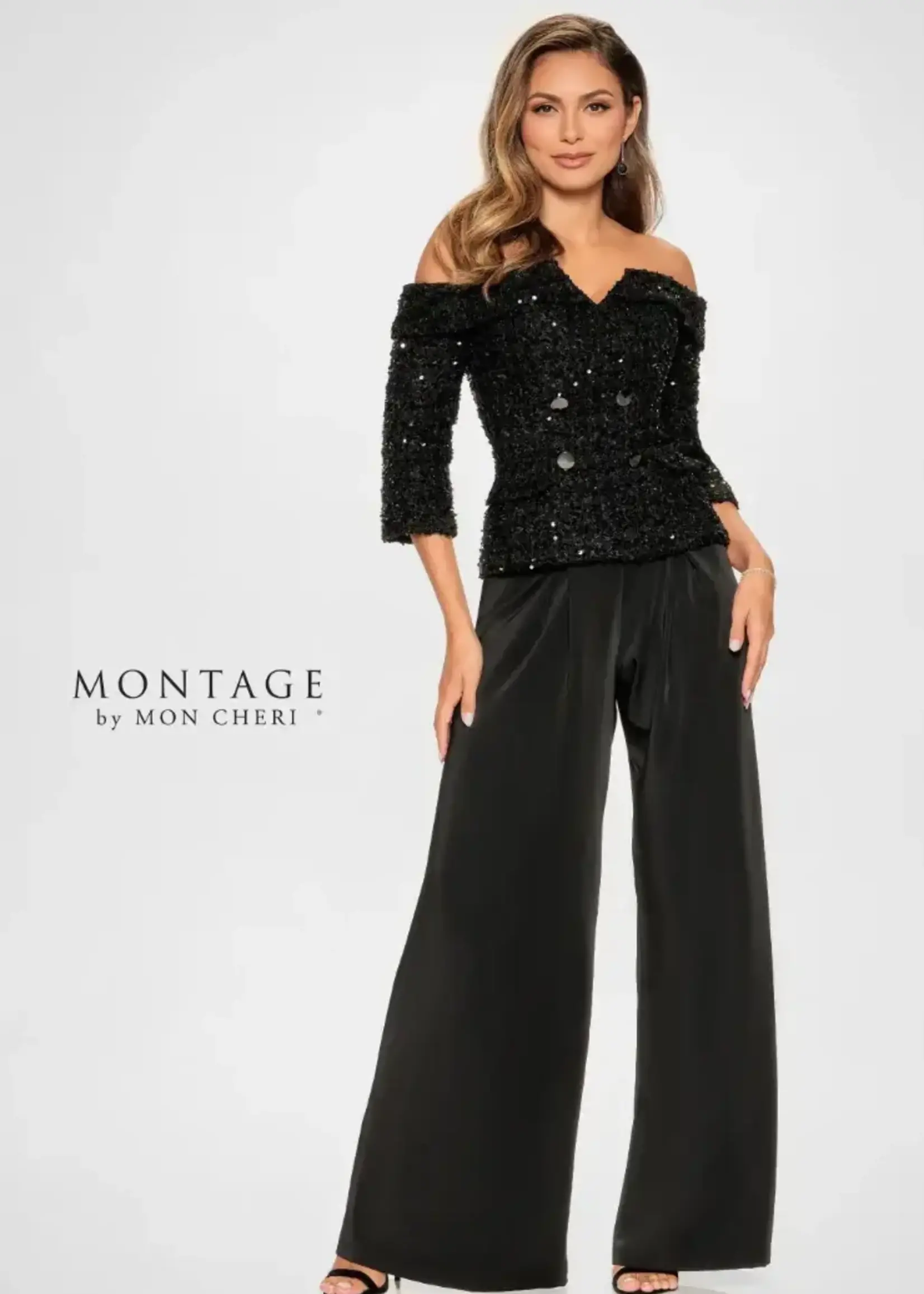Montage 3D Tweed off- shoulder w/ skirt & pant