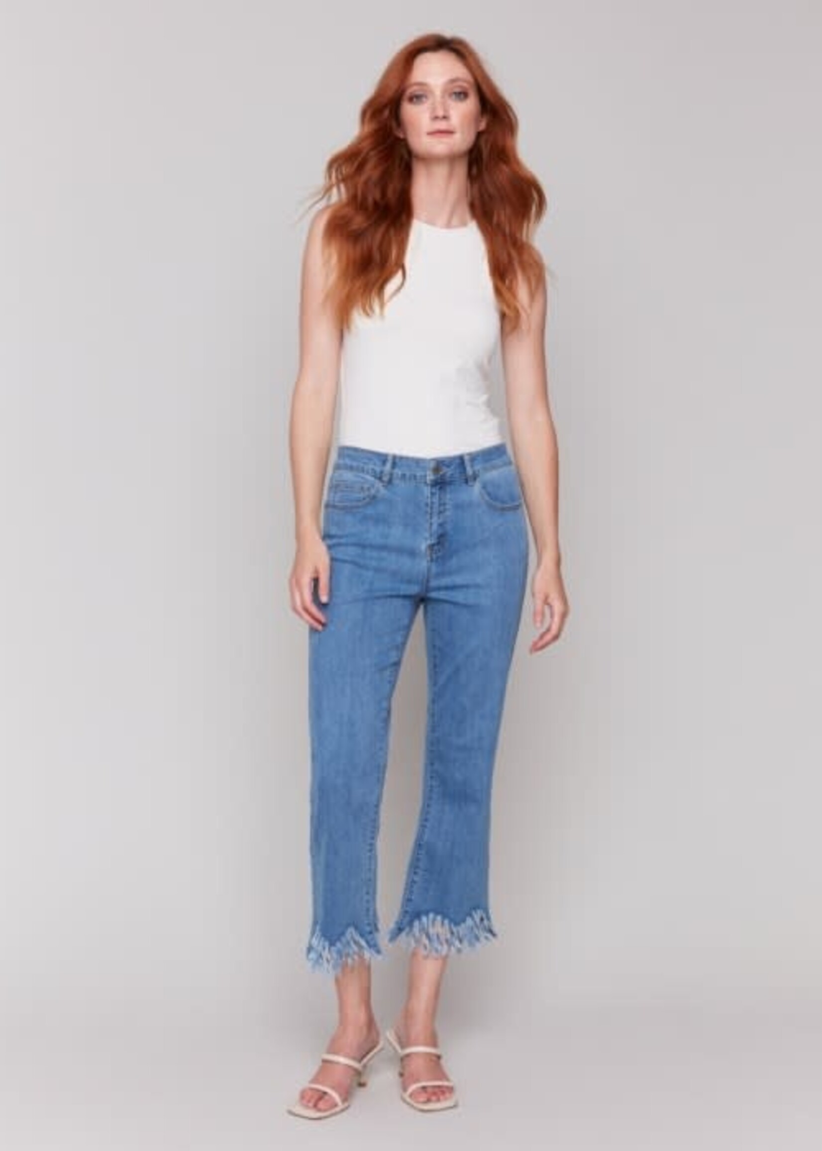 Charlie B Cropped Jeans with Fringed Hem