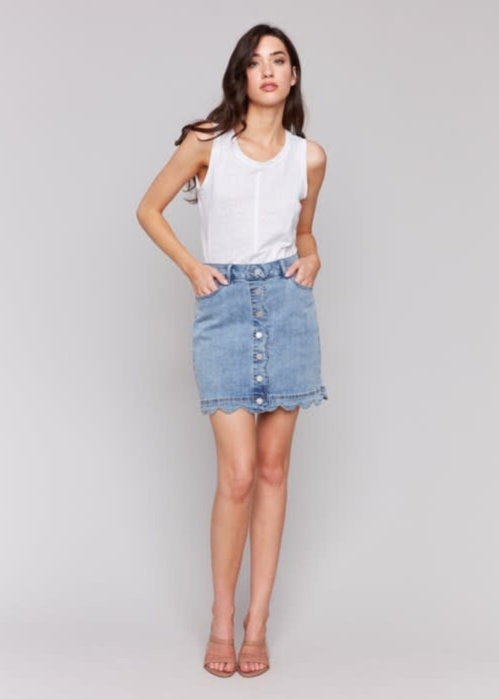 Charlie B Scalloped Hem Button-Front Skort