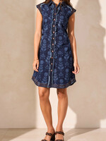 Tribal Printed Denim Dress w/ Rushing Detail