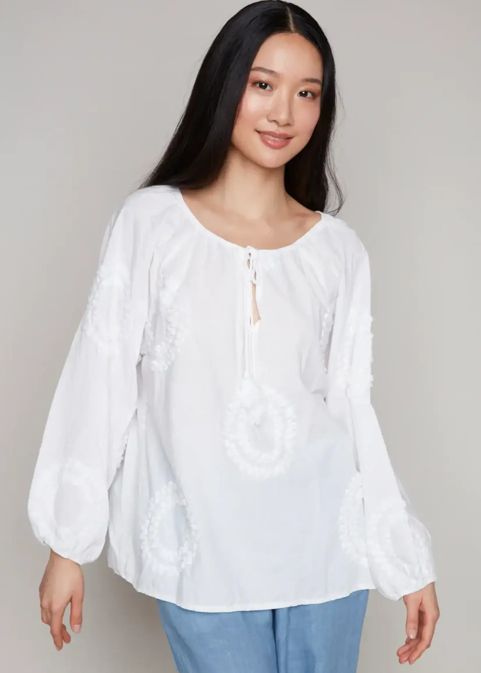 Carre Noir Tassel Tie Front Blouse