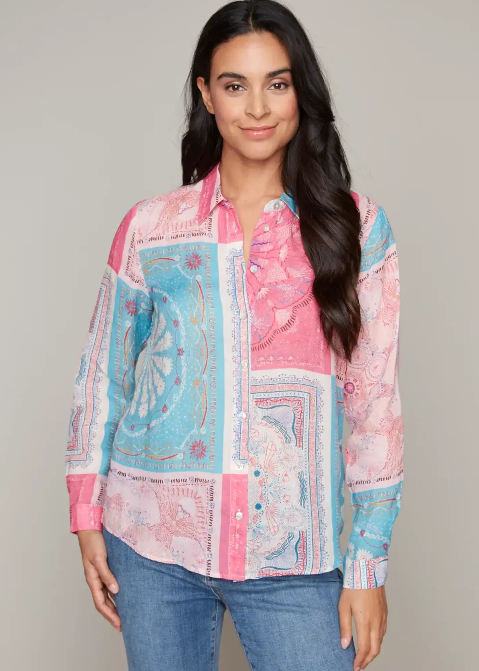 Carre Noir Patch Work Print Blouse