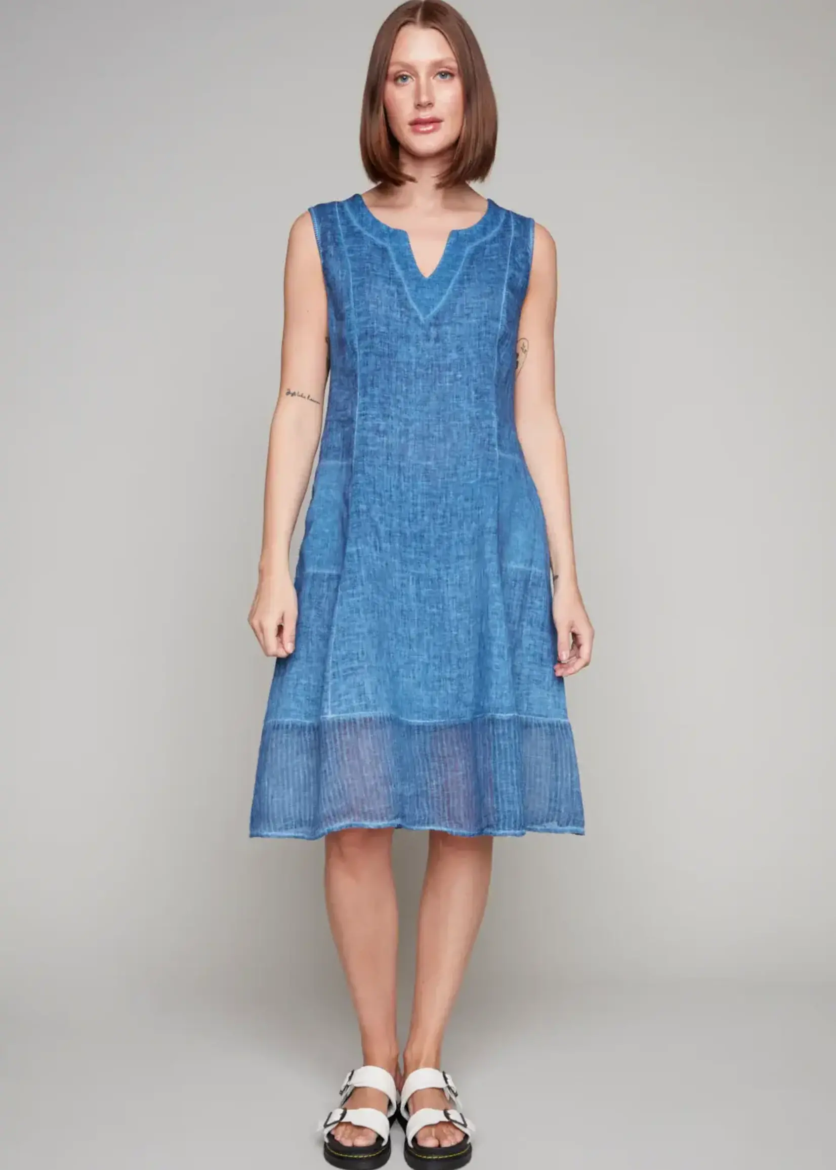 Carre Noir Linen Sheer Ruffle Hem Dress