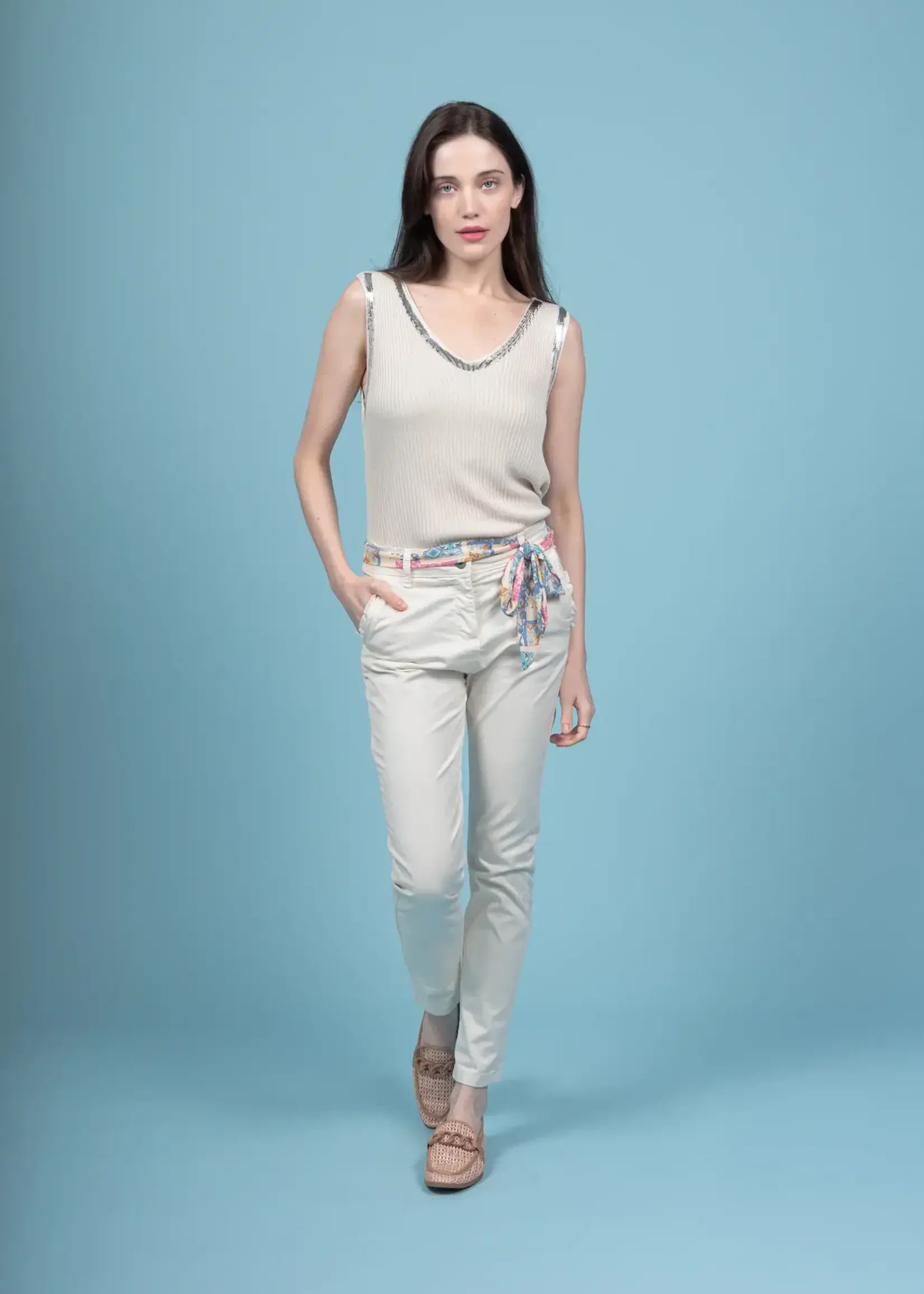 Elissia Foil Trim Ribbed Tank Top