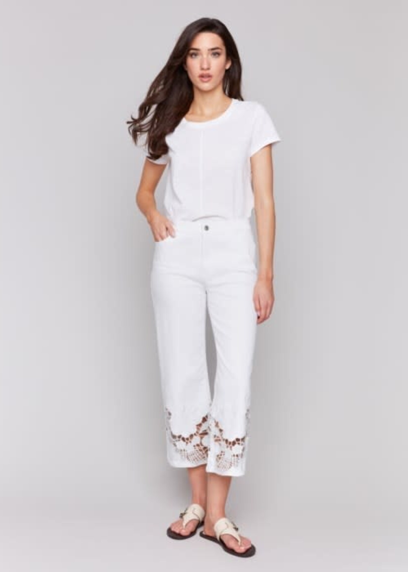 Charlie B Laser Cut Lace Bottom Jean