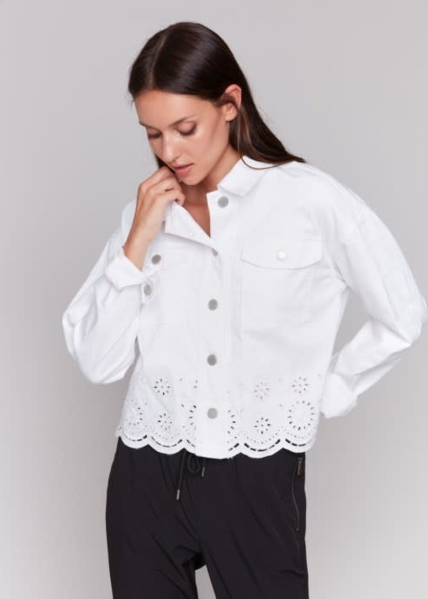 Charlie B Scalloped Eyelet Denim Jacket