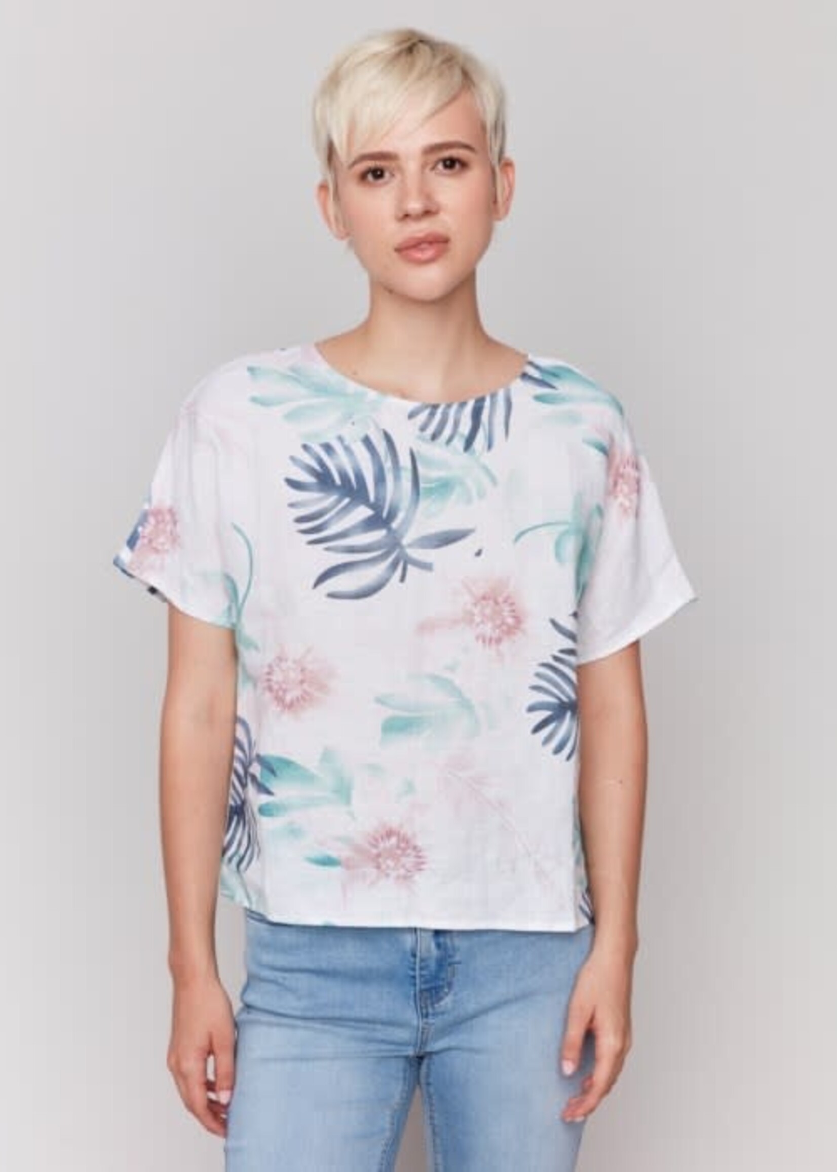 Charlie B Printed Linen Dolman Top