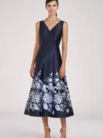 Kay Unger Hattie Floral Border Tea Length Dress