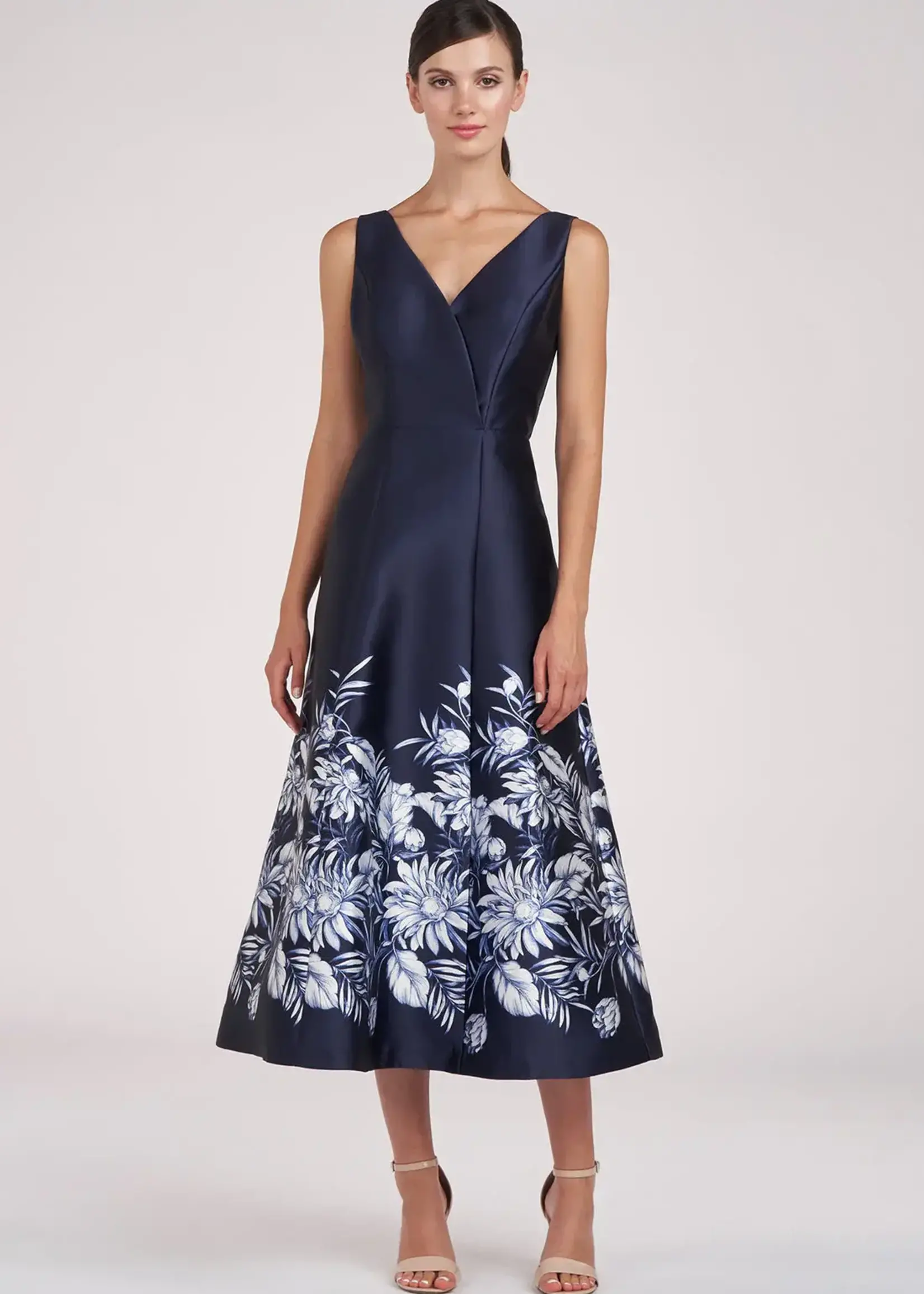 Kay Unger Hattie Floral Border Tea Length Dress