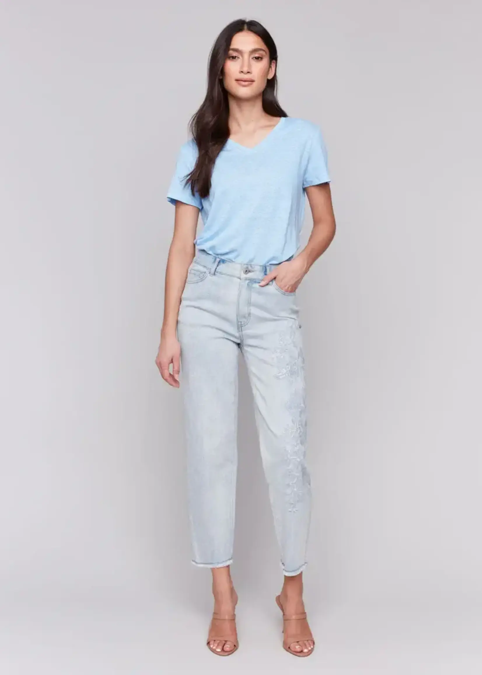 Charlie B Slim Embroidered Leg Jean