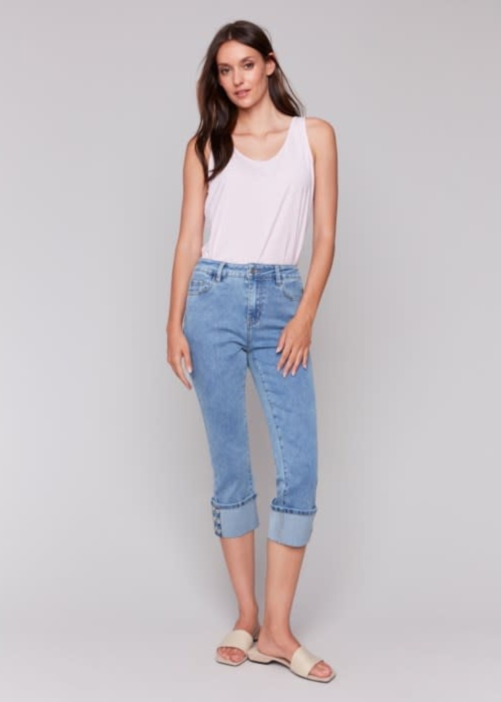 Charlie B Cropped Jeans w/ Snap Button Cuff