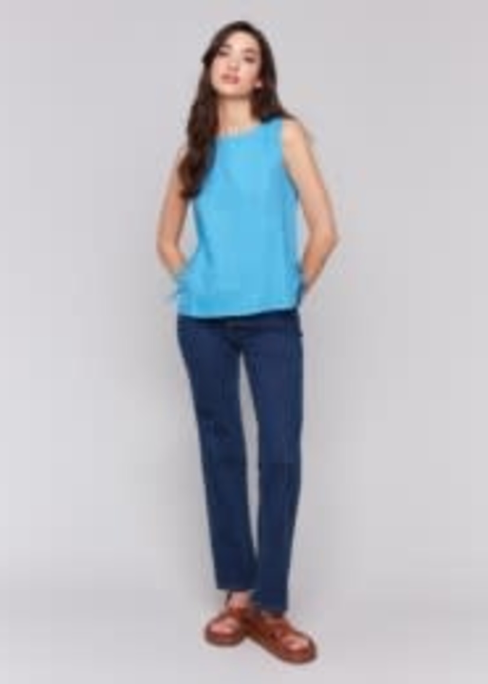 Charlie B Sleeveless Linen Top w/ Side Ties