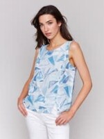Charlie B Printed Sleeveless Linen Top w/ Slit