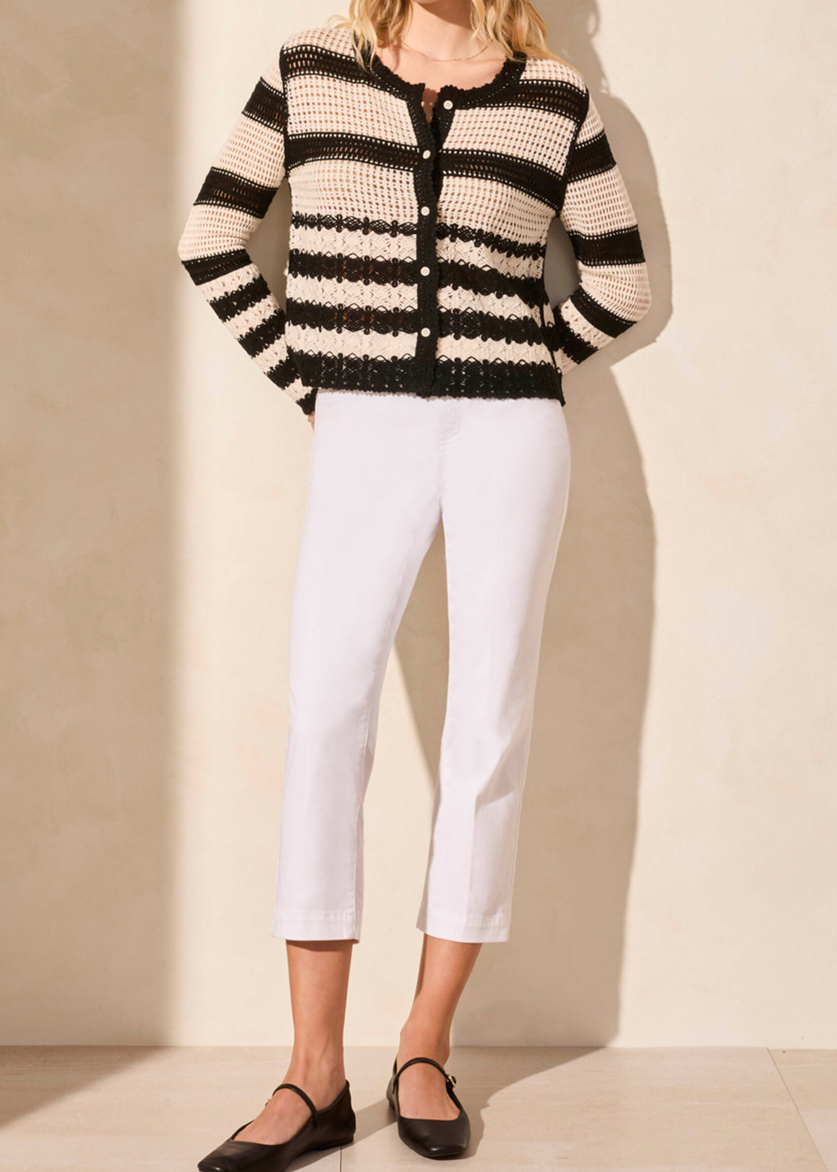 Tribal Round Neck Crochet Button Cardi