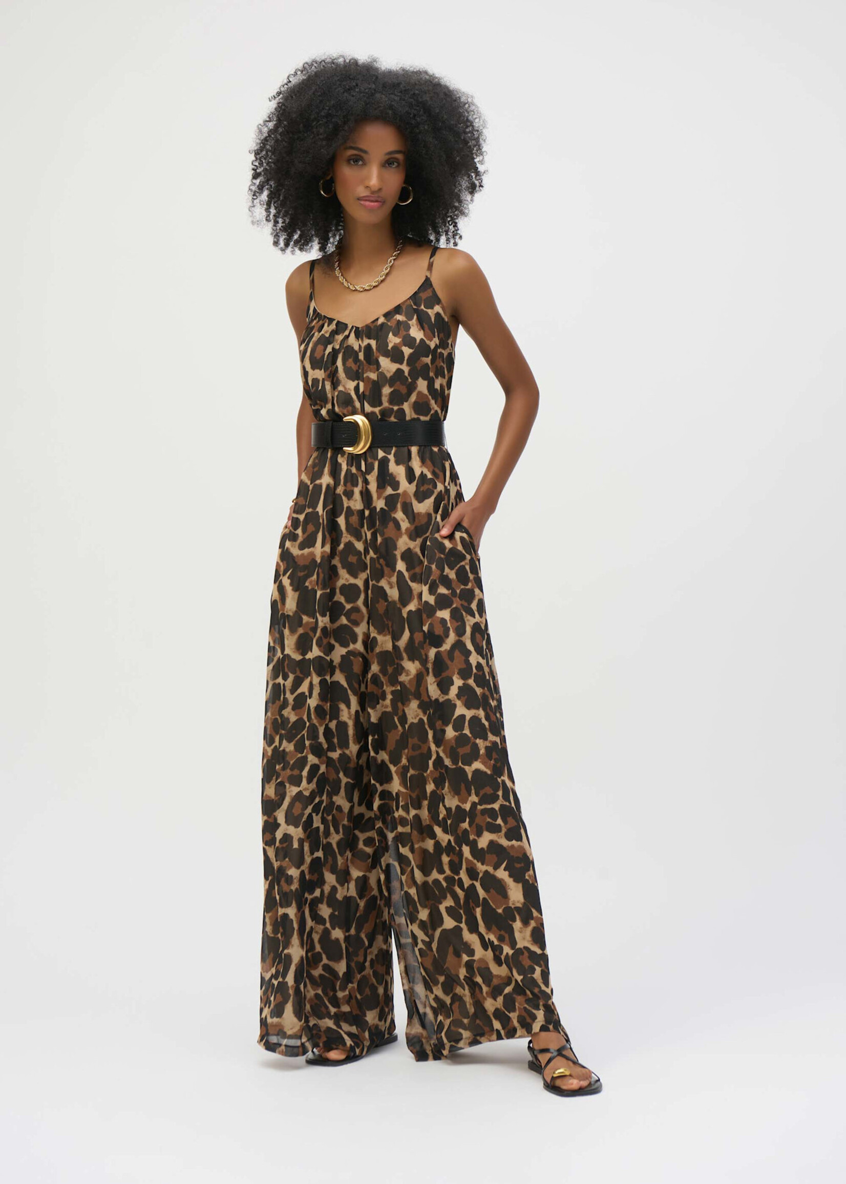 Joseph Ribkoff Chiffon Wide Leg Belted Jumpstuit