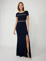 Frank Lyman Maxi Sheath Dress w/ Slit & Embellishments