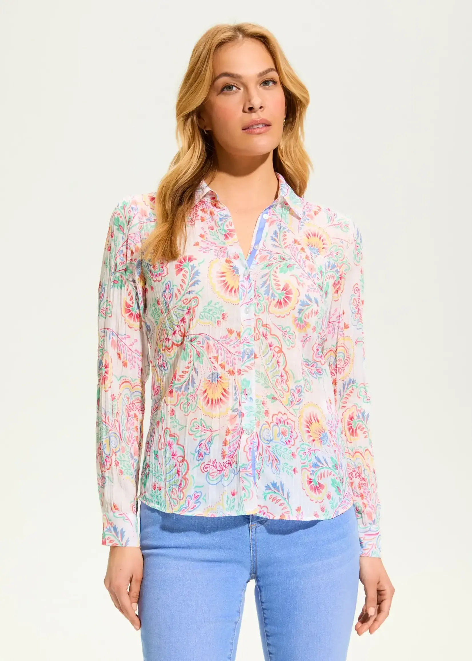 French Dressing Jeans Paisley Print Crinkle Blouse
