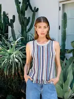 French Dressing Jeans Stripe Knit Frayed Hem Tank