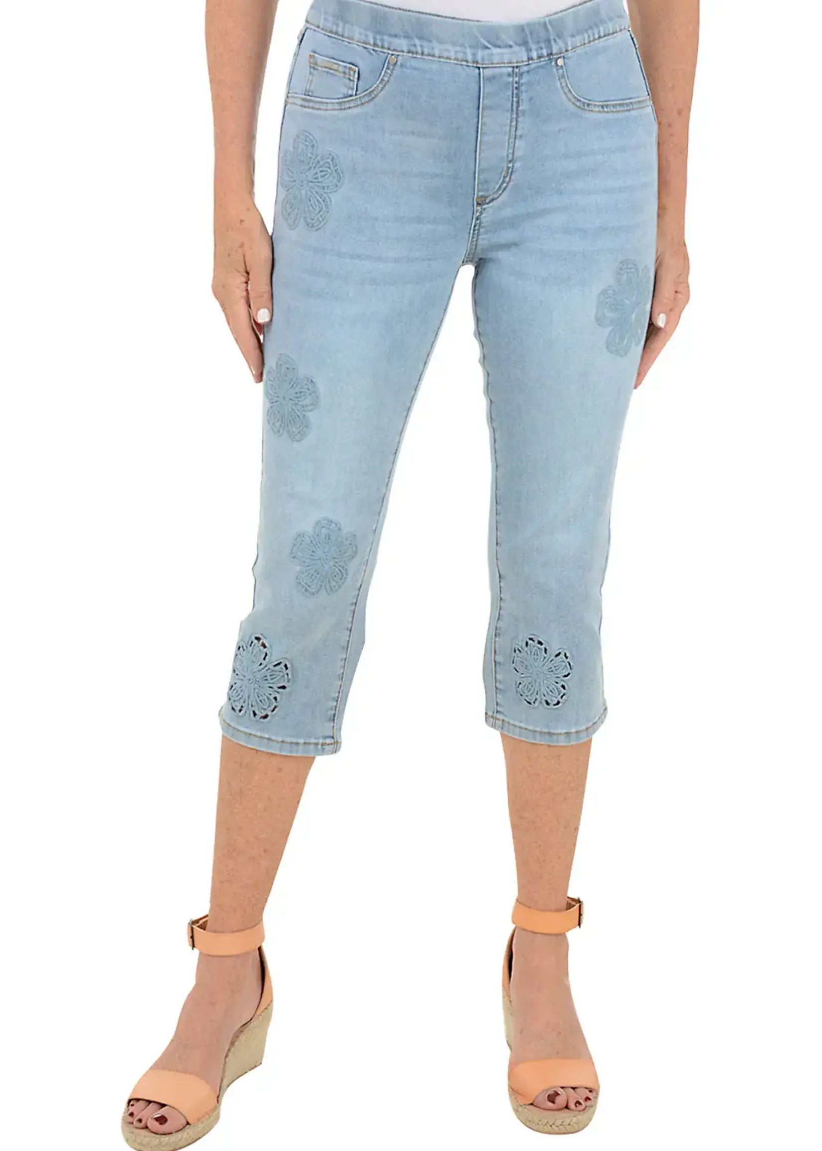 French Dressing Jeans Embroidered Flower Denim Capri