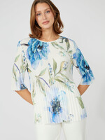 Frank Lyman Pleated Floral Crew Neck Blouse