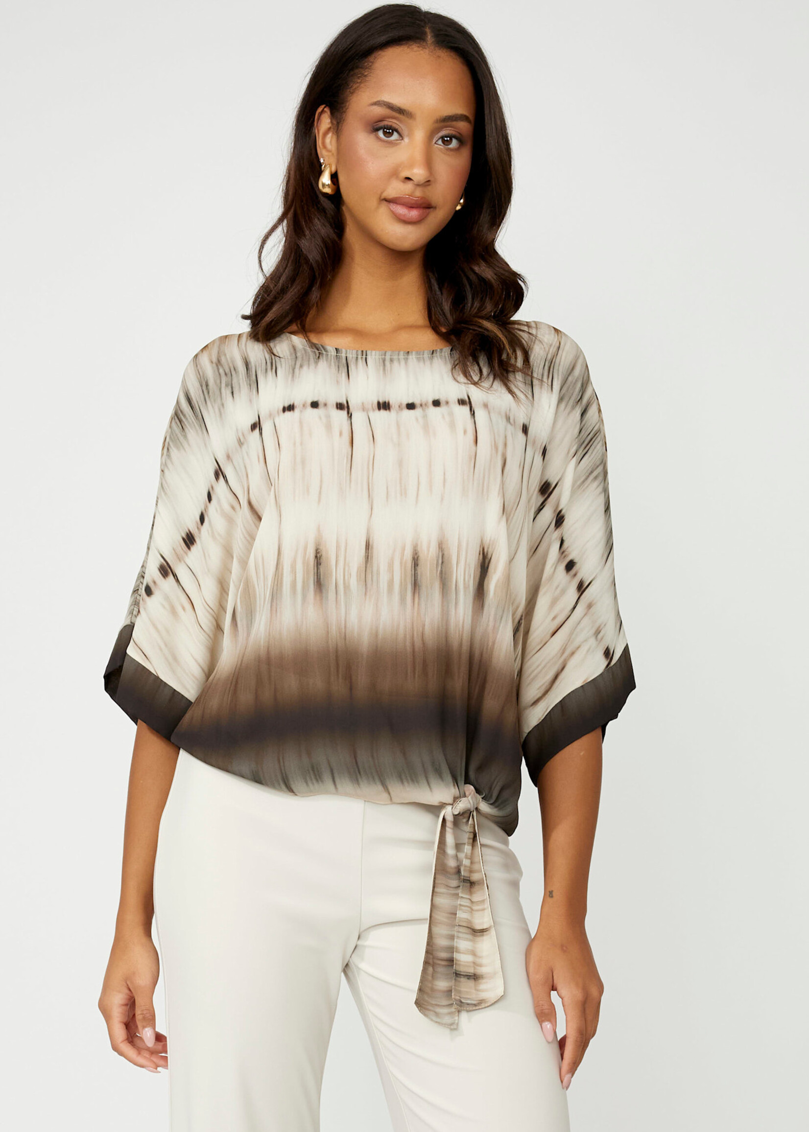 Frank Lyman Ombre Boat Neck Tie Front Top