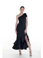 Frank Lyman One Shoulder Double Ruffle Salsa Dress