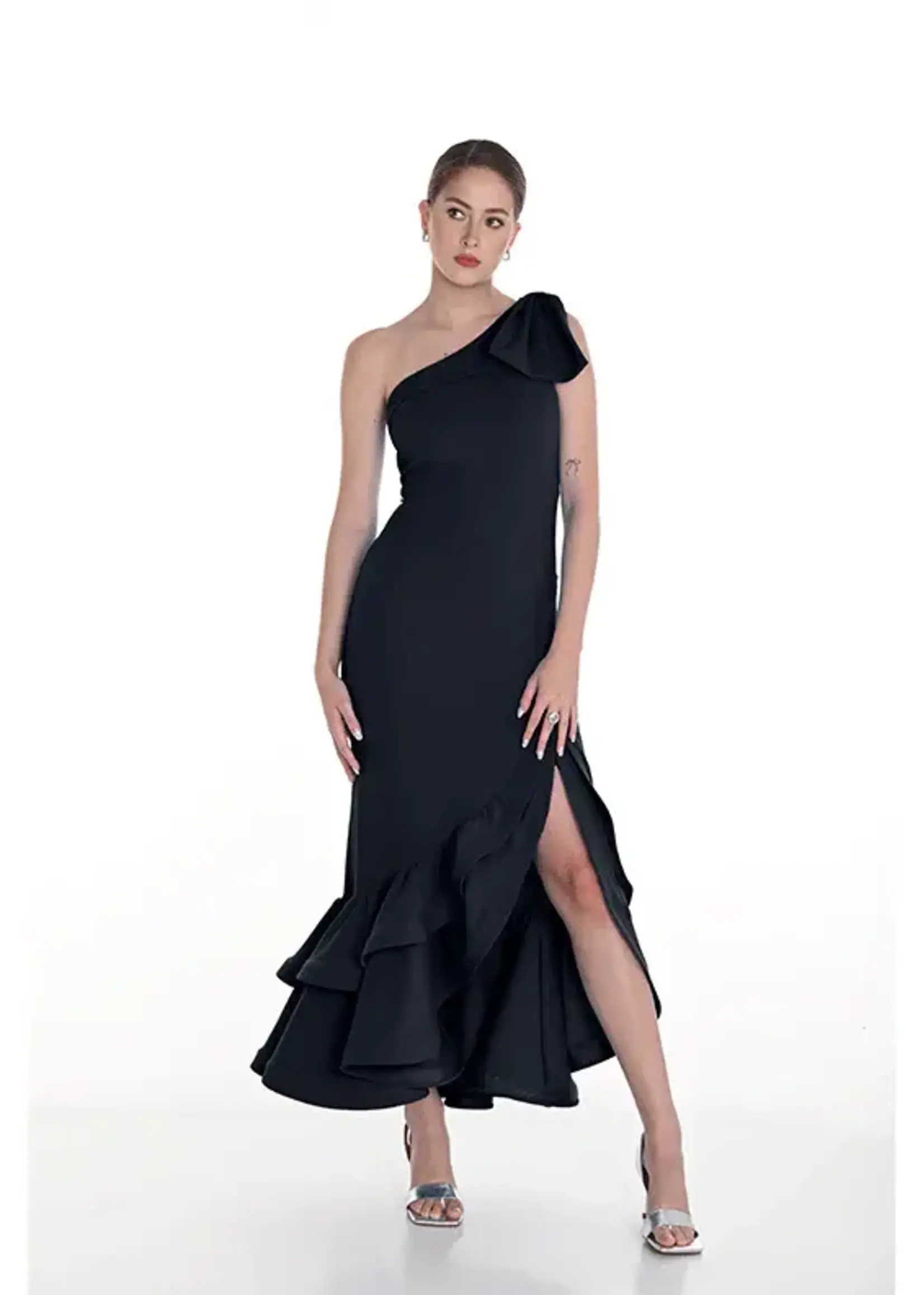 Frank Lyman One Shoulder Double Ruffle Salsa Dress