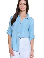 Tru Luxe Pin Tucked Button- Up Blouse