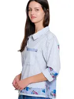 Tru Luxe Stripe Mix Print Button- Up Blouse