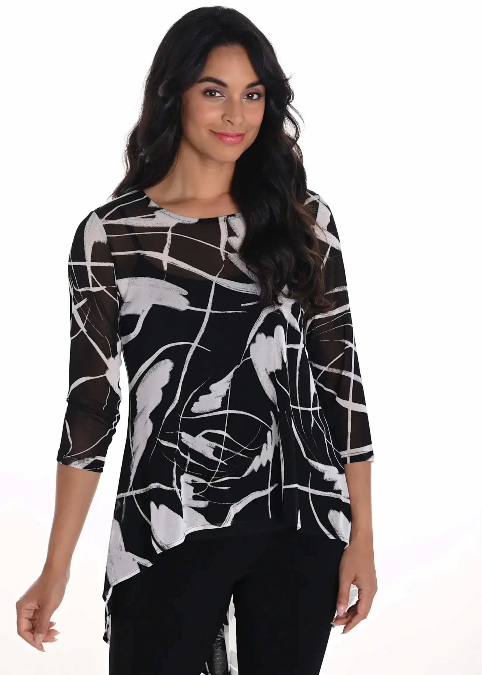 Frank Lyman High- Low Embellished Abstract Top