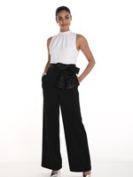 Frank Lyman Haulter Neck Jumpsuit w/ Sequin Bow Belt