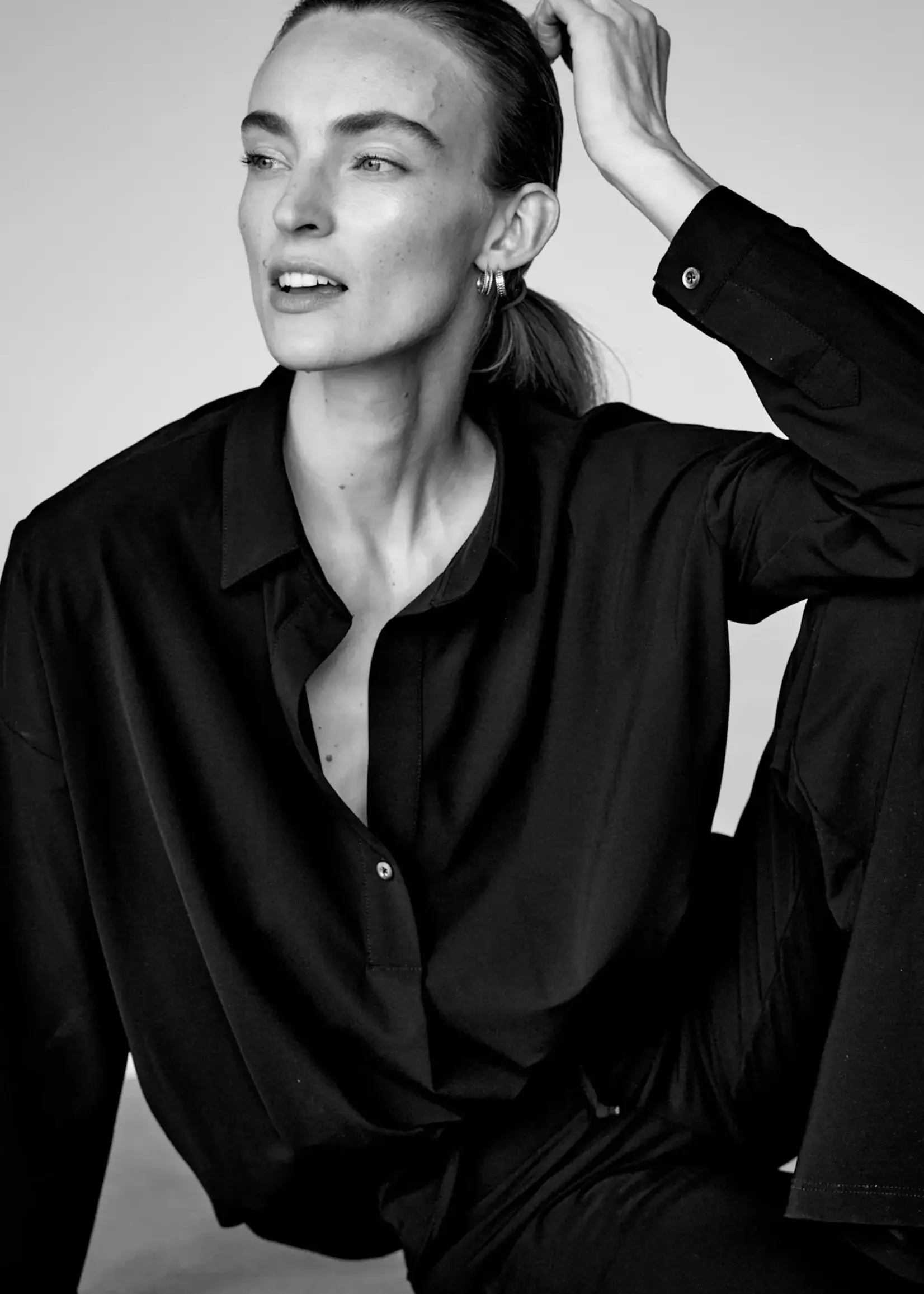Penn & Ink Boxy Half Button Blouse