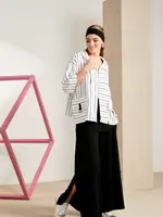 NAYA Stripe Mid-Zip Hooded Top