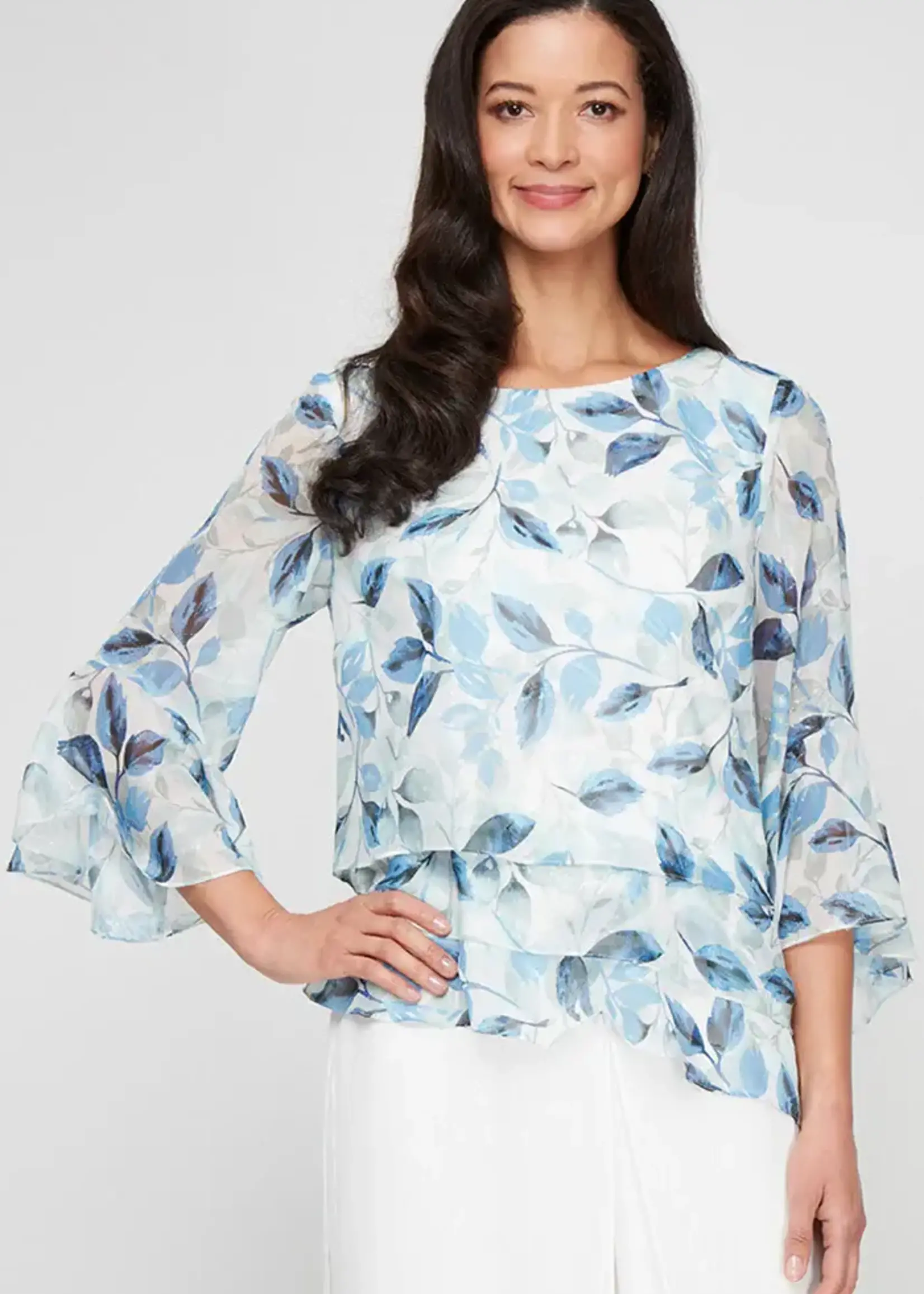 Alex evening Tripe Tier Bell Sleeve Blouse