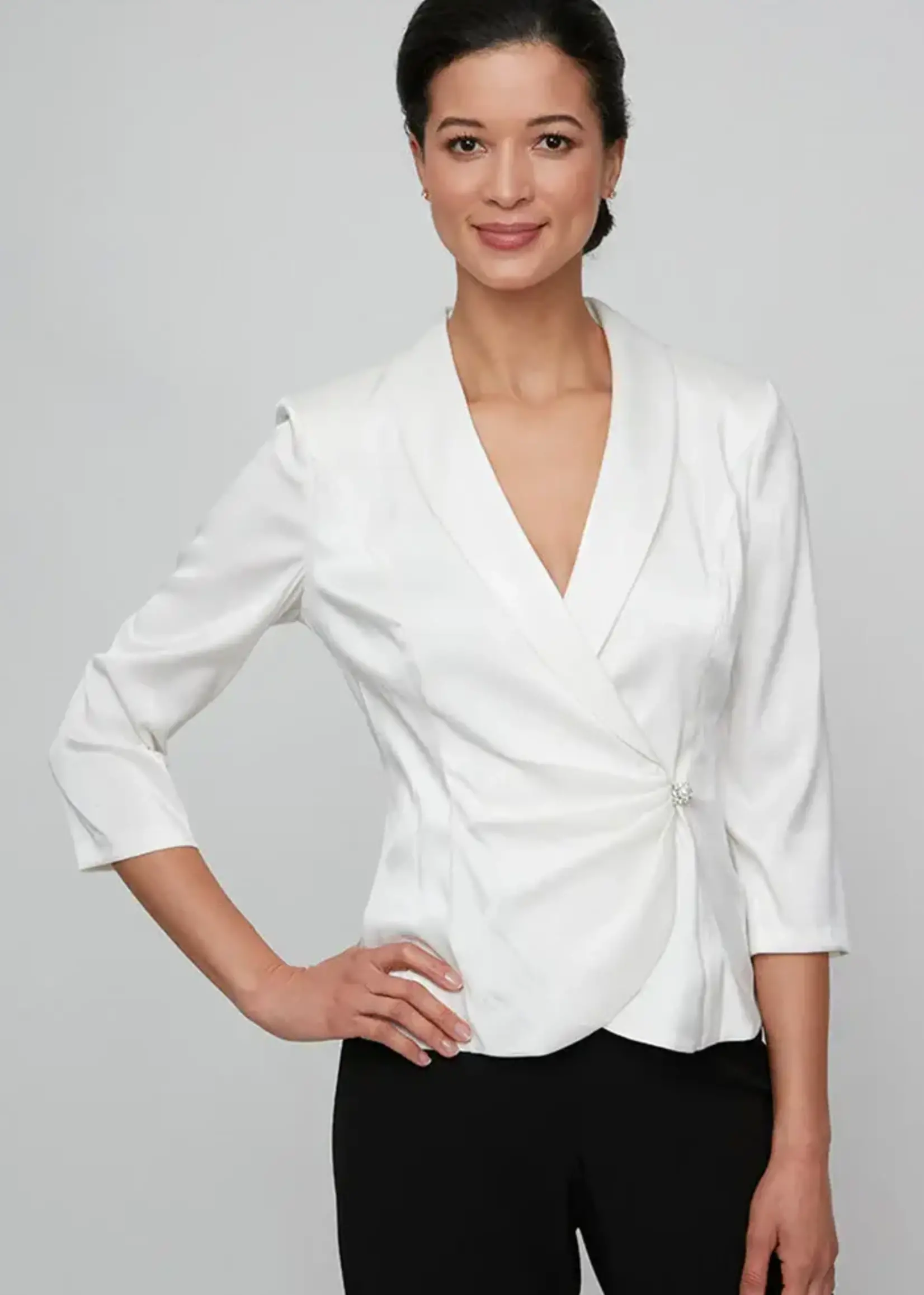 Alex evening Collared Blouse w/ Decorative Button