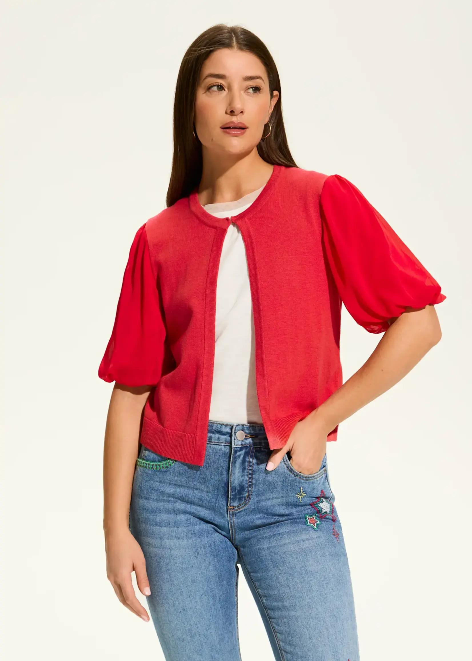 French Dressing Jeans Puff Elbow Sleeve Cardigan