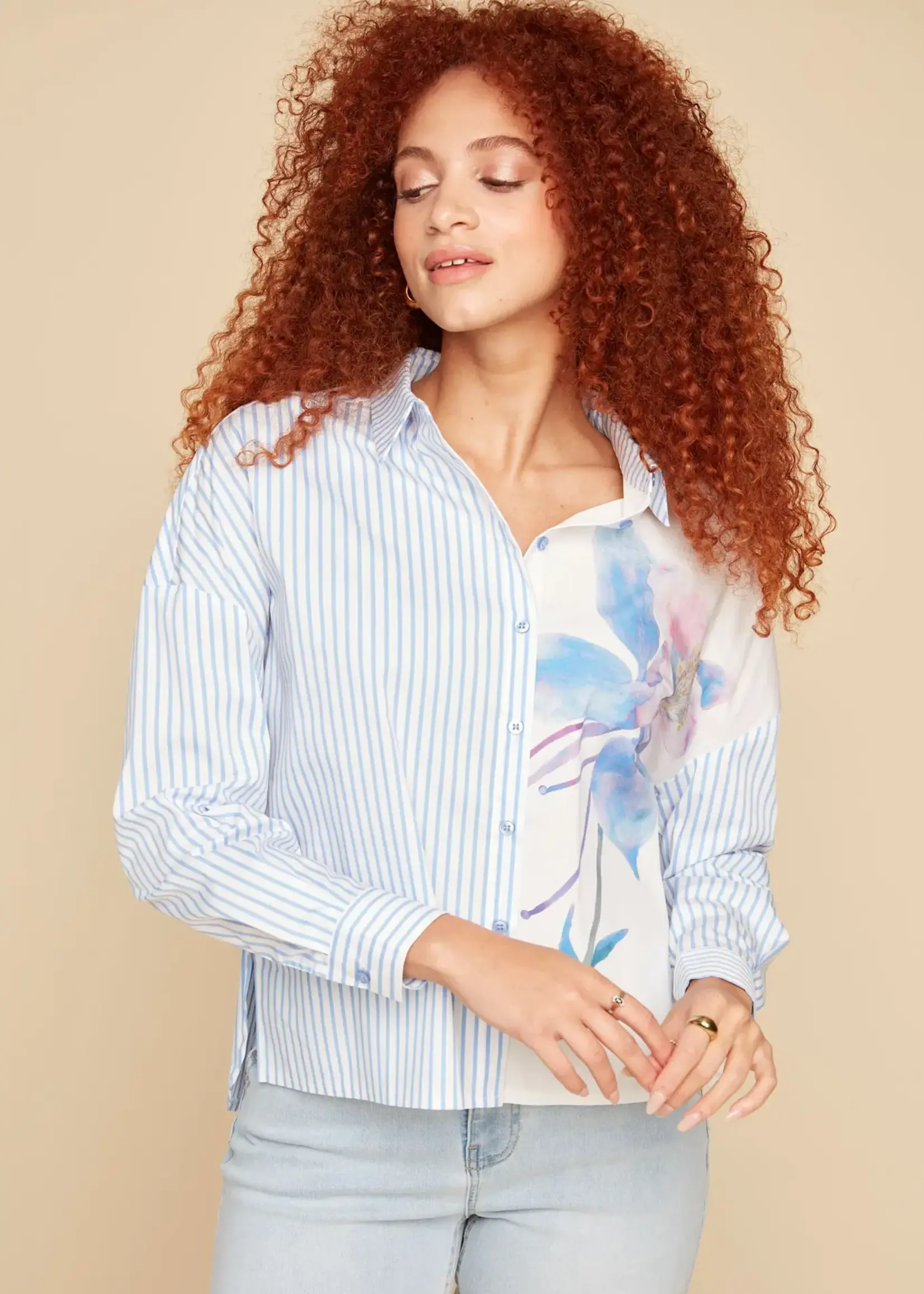 Renuar Patterned High-Low Hem Blouse