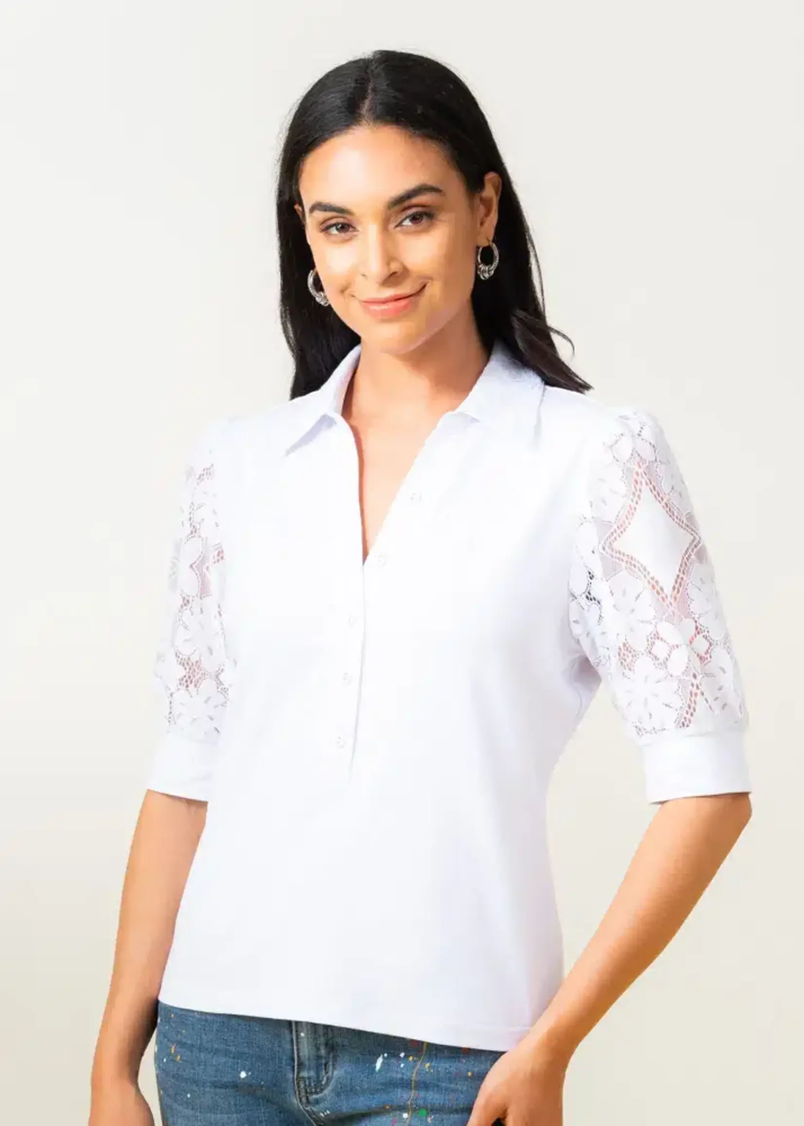 Elena Wang Lace Sleeve Box Top