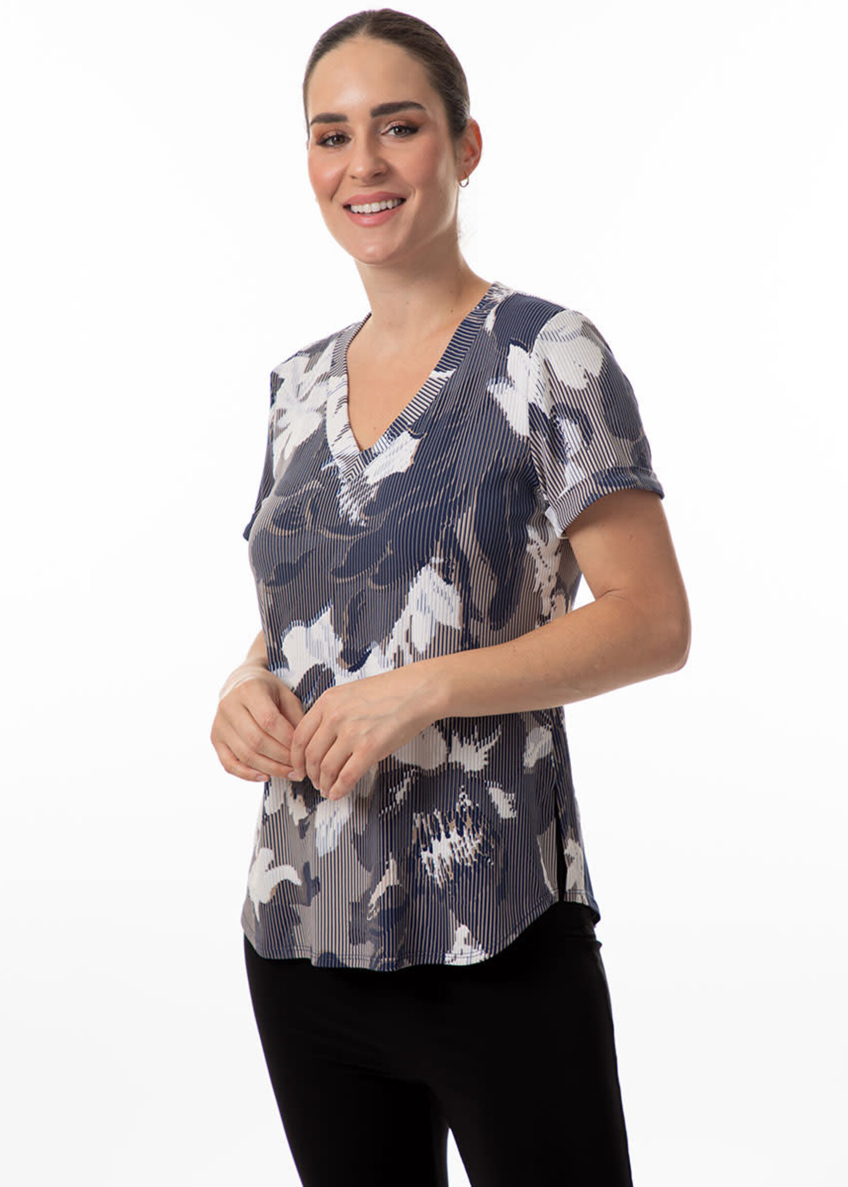 Bali Printed V-neck Side Slit T-Shirt