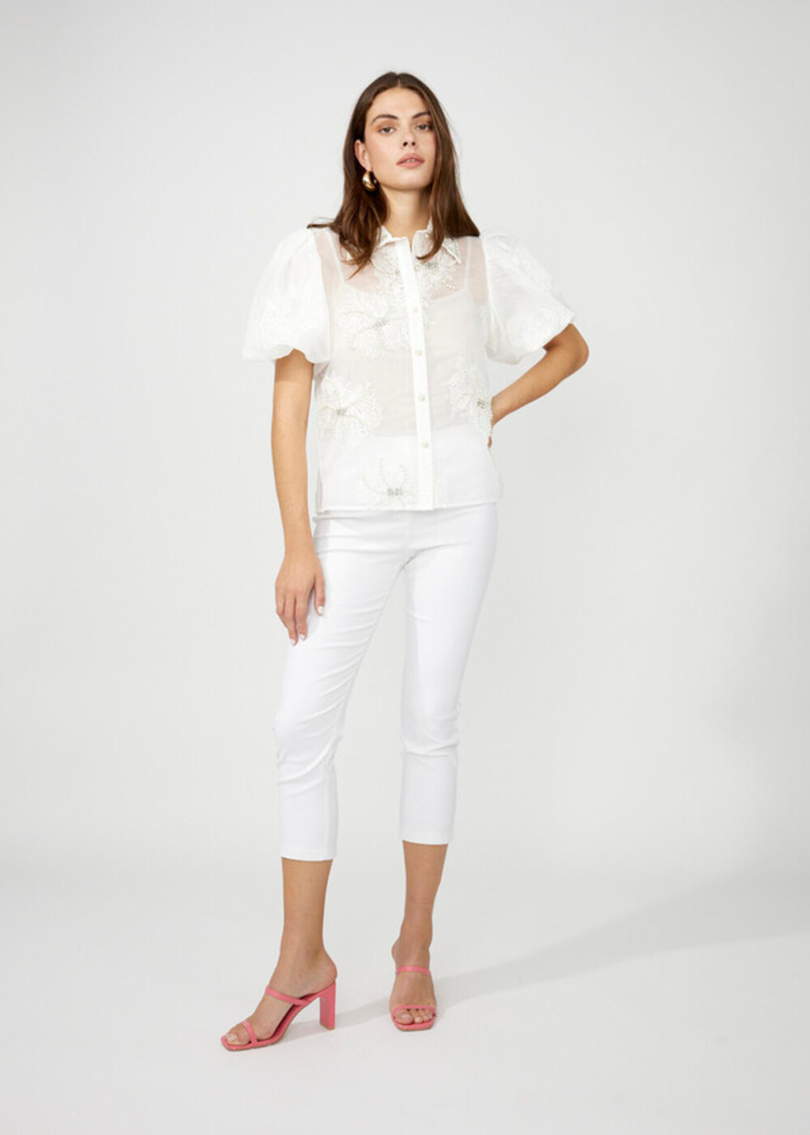 Frank Lyman Sheer Floral Puff Sleeve Blouse